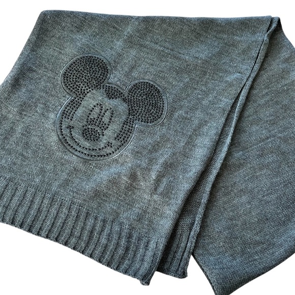 EUC Disney Mickey Mouse Embellished Scarf in Gray and Black - Picture 1 of 6